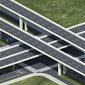 Complex Interchange Bridge Featuring Interwoven Roads Over Green Grass