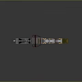 Mechanical Rusted Weapon With Yellow Orange Paint And Industrial Design Texture
