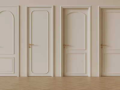White Hinged Doors With Various Panel Designs And Golden Handles For Interior 3d model