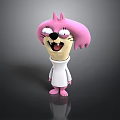 Pink 3D Cartoon Character Wearing White Hoodie With Happy Expression On Black Background
