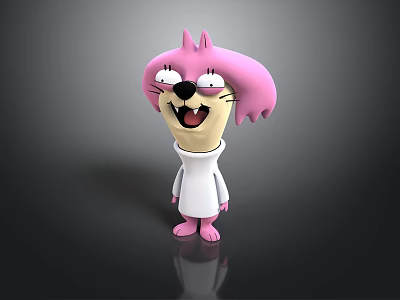 Pink 3D Cartoon Character Wearing White Hoodie With Happy Expression On Black Background 3d model