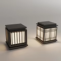 Modern Illuminated Square Decorative Lanterns With Black Frame And Glass Panels 3d model