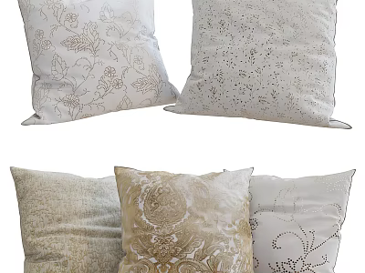 Decorative Throw Pillows With Floral And Patterned Prints In Soft Neutral Tones 3d model