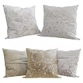 Decorative Throw Pillows With Floral And Patterned Prints In Soft Neutral Tones 3d model