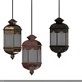 Three Vintage Chandeliers with Metal Frame Frosted Glass Shade and Ornate Carved Details