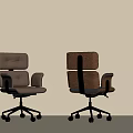 Poliform Modern Office Chair With Brown Leather Armrests And Metal Casters Design