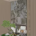 Indoor Plant Combination With Potted Greenery And Tree Shadow By Window Blinds 3d model