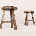 Rustic Wooden Bar Stools With Round Seats And Crossed Leg Design