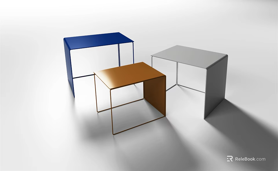 Modern Minimalist Square Stools In Blue Brown Gray With Metal Frame Design 3d model 