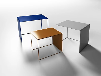 Modern Minimalist Square Stools In Blue Brown Gray With Metal Frame Design 3d model