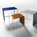 Modern Minimalist Square Stools In Blue Brown Gray With Metal Frame Design