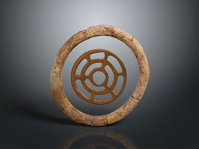 Handcrafted Circular Ring Sculpture Featuring Rough Textured Surface and Concentric Pierced Design 3d model