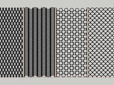 Different Textured Background Wall With Grid Wavy Honeycomb And Fish Scale Patterns 3d model