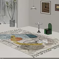 Colorful Geometric Square Area Rug With Tassel Edges In Modern Living Room With Wall Art