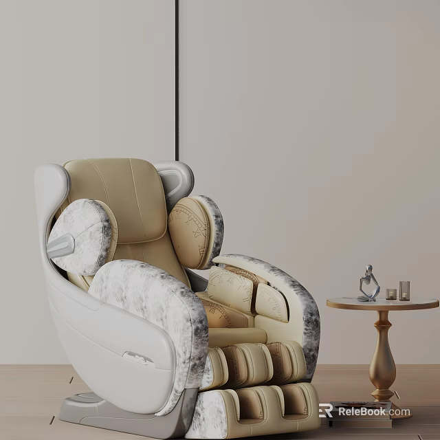Modern Recliner Chair Beige And White Velvet Upholstery With Side Table Decor Items 3d model 