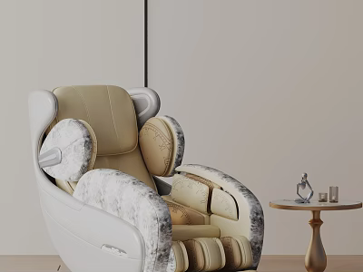 Modern Recliner Chair Beige And White Velvet Upholstery With Side Table Decor Items 3d model