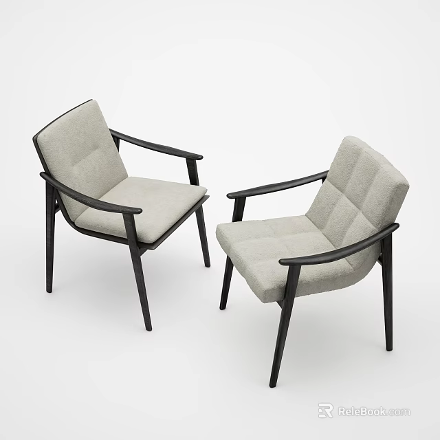 Two Modern Dining Chairs With Light Gray Upholstery And Black Sleek Frames 3d model