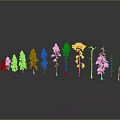 Different Growth Stages of Trees From Saplings to Mature Plants with Varying Heights and Foliage