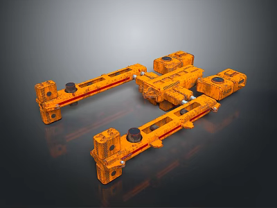 Detailed Orange Industrial Mechanical Structure With Connected Components And Metal Frames 3d model