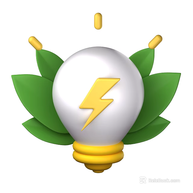 Energy Efficient Electric Household Appliances With Light Bulb Design And Green Leaves 3d model 