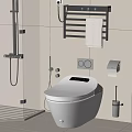 Modern Bathroom With Smart Toilet Wall Mounted Towel Rack And Glass Shower Partition