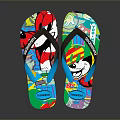Colorful CHINCHIN Flip Flops With Blue Straps And Cartoon Smiley Face Design