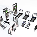 Various Sports Equipment Collection Including Treadmills Dumbbell Racks And Exercise Benches