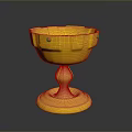 Golden Trophy Design With Shiny Surface Red Accents And Pedestal Base