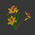 Vibrant Yellow Flowers With Green Stems And Leaves On Gray Background