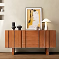 Wooden Console Table With Drawers Cabinets Decorative Items Table Lamp Wall Art