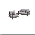 Classic Single Sofa With Wooden Frame Light Colored Cushions And Union Jack Pillows 3d model