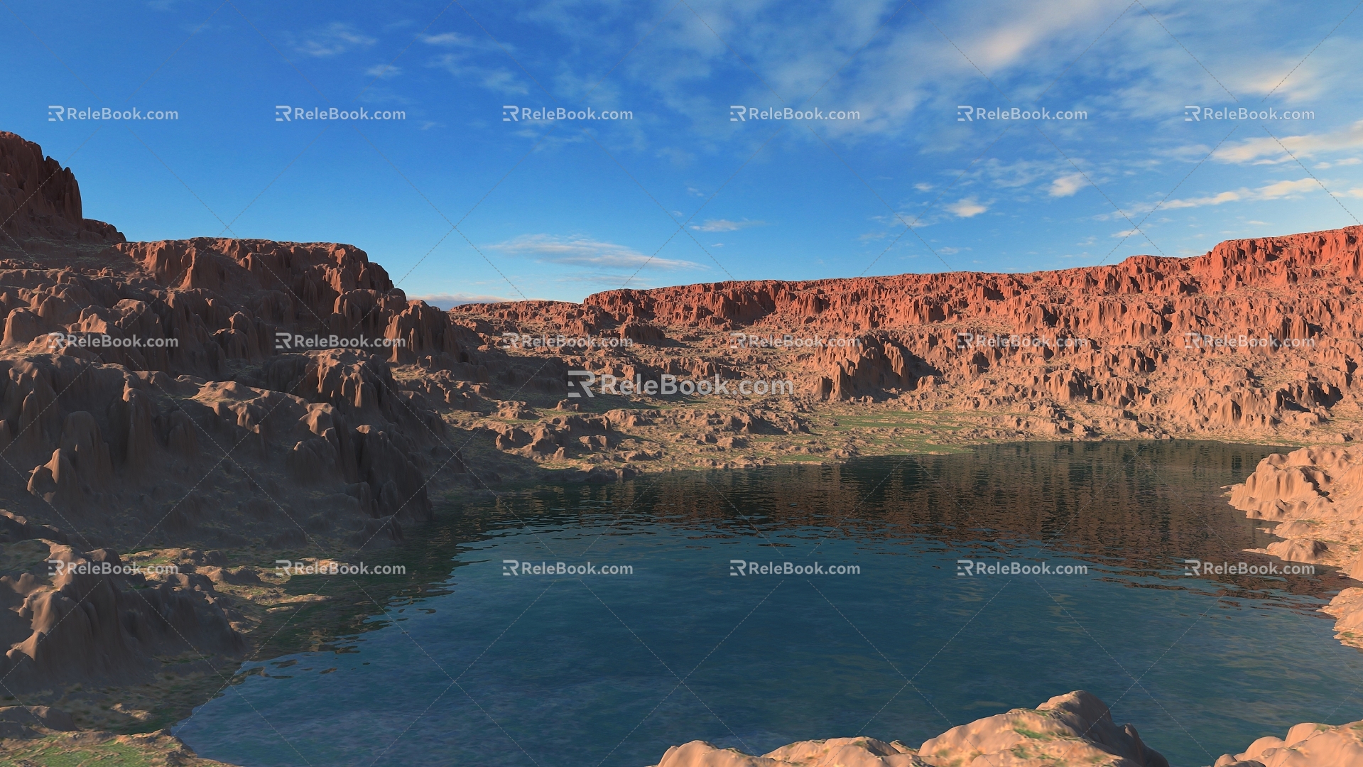 Gorge Gobi and calm lake 3d model