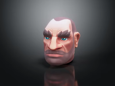 3D Male Head Model With Bald Head Thick Black Eyebrows Blue Eyes And Serious Expression 3d model