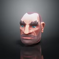 3D Male Head Model With Bald Head Thick Black Eyebrows Blue Eyes And Serious Expression