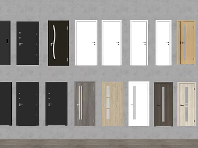 Different Colored Hinged Doors With Wood And Glass Panels For Interior Design 3d model