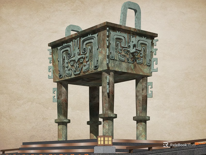 Ancient Style Bronze Garden Ornament With Intricate Patterns Decorative Legs And Ears 3d model 
