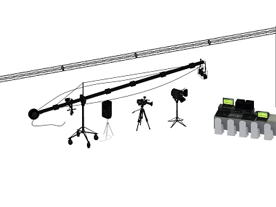 Professional Filming Equipment Setup With Camera Microphone Tripod Lighting And Control Console 3d model