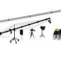 Professional Filming Equipment Setup With Camera Microphone Tripod Lighting And Control Console
