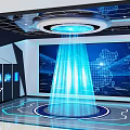 Hi Tech Exhibition Hall Featuring Large Screen Control Panel Blue Light And Robot