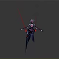 Game Movie Female Character Wearing White Helmet Red Blue Outfit Floating With Red Long Blades