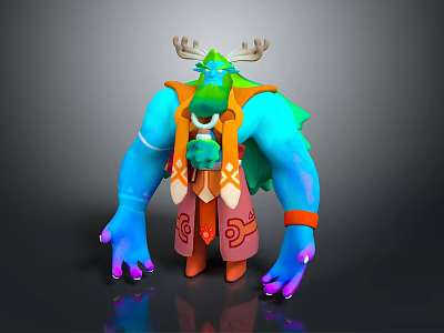 Turquoise Fantasy Character With Antlers Decorative Outfit And Orange Red Accents As Mythical Creature 3d model