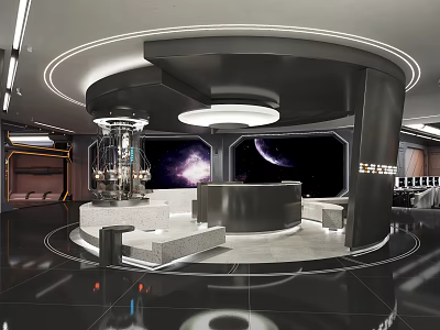 Futuristic Cybercafe Interior With Space Themed Decor And Modern Tech Gear 3d model