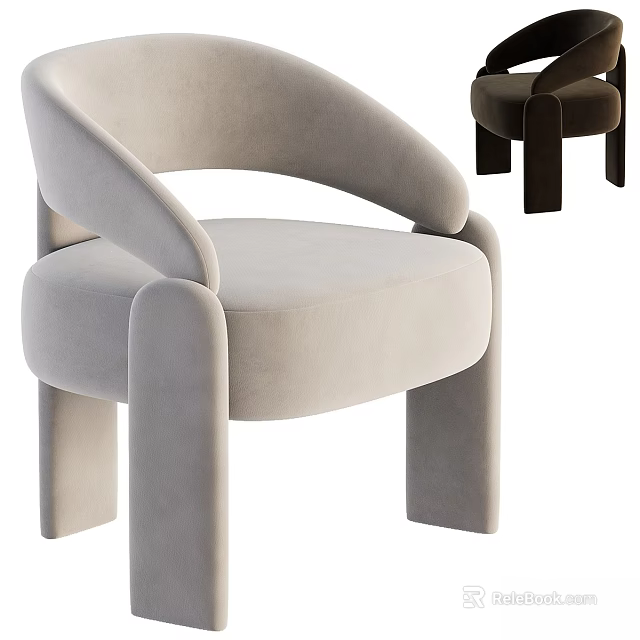 Modern Velvet Accent Chair In Beige With Curved Arms And Dark Brown Version 3d model 