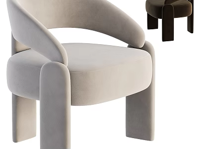 Modern Velvet Accent Chair In Beige With Curved Arms And Dark Brown Version 3d model