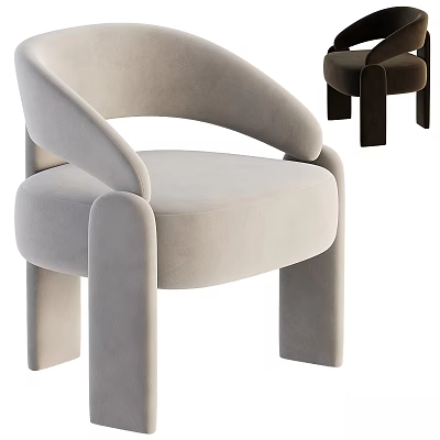 Modern Velvet Accent Chair In Beige With Curved Arms And Dark Brown Version 3d model