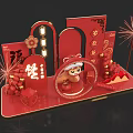 Red Themed Chinese New Year Photo Spot With Lion Dance Lanterns Fireworks And Fu Character