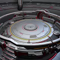Futuristic Circular Mechanical Platform With Metallic Rings Yellow Lines And Central Disc