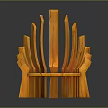 Unique Orange Wooden Chair With Vertical Slats And Curved Seat Design