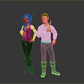 Two Animated Female and Male Characters in Medieval Attire Holding Sword Standing Together