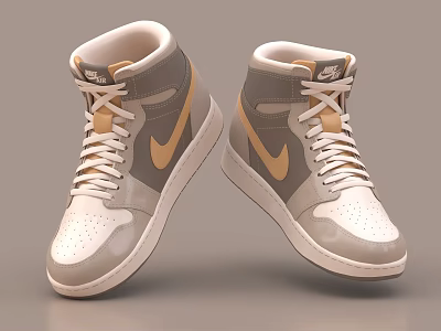 Fashionable High Top Sneakers In Gray And Beige With Nike Logo 3d model
